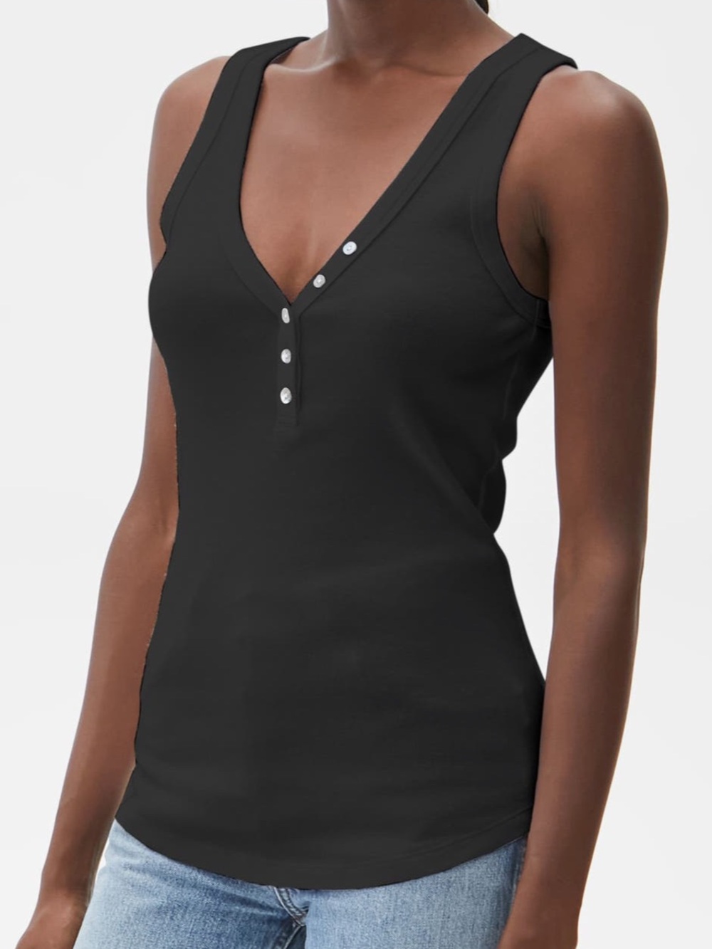 Michael Stars NWOT Luna Cotton Henley Tank Black One Size